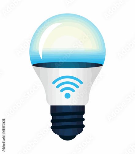A modern LED bulb showcasing a stylish gradient design with a prominent Wi-Fi symbol, illustrating the fusion of artisanal beauty and advanced smart technology in home lighting.