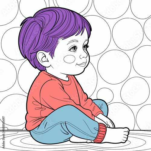 A cute illustration of a child sitting with a thoughtful expression, surrounded by abstract or playful elements, evoking creativity and innocence in design.