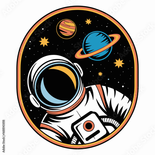 This artistic representation showcases an astronaut along with planetary elements, combining creativity with a theme of cosmic adventure and igniting the imagination of viewers.