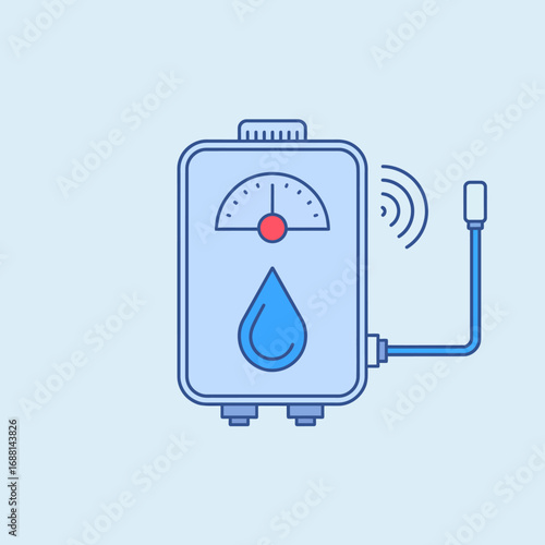 A sleek, modern water meter designed to showcase efficiency, featuring a clear gauge and communication signals, ideal for contemporary residential settings.