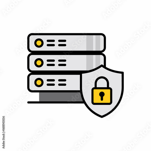 A sleek and modern illustration of data storage servers highlighted with a protective shield, symbolizing security and safeguarding sensitive information effectively.