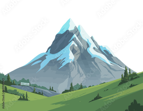 An eye-catching image showcasing a magnificent mountain peak against lush green hills, illustrating the beauty of nature and the invitation for adventure and exploration.