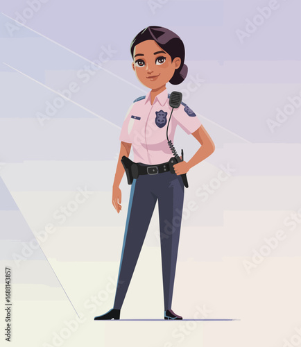 A friendly and approachable police officer illustration, showcasing a focus on community engagement and safety, representing the core values of modern law enforcement effectively.