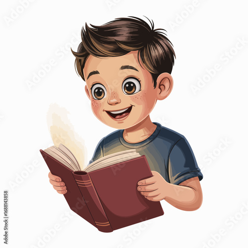 A joyful child is reading a book, showcasing excitement and curiosity, with bright expressions that illustrate the wonder and magic of storytelling.