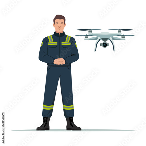 A skilled professional stands confidently with a drone. The image captures the essence of modern aerial technology, showcasing a person ready for drone operation.