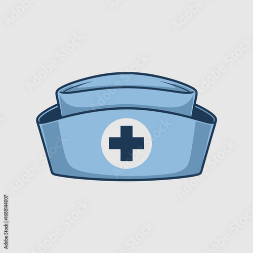 An elegantly designed blue nurse's cap adorned with a healthcare cross symbol, embodying the professionalism and compassion inherent in the nursing profession.