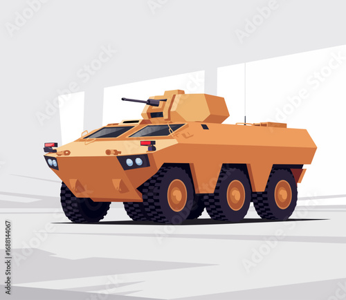 This vibrant illustration features a stylized military vehicle designed with bold colors and sharp lines, embodying strength and modern technology in military engineering.