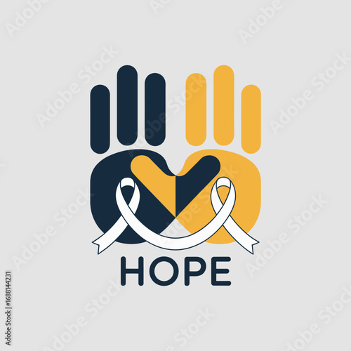 A captivating image featuring two colorfully designed hands and a ribbon at their center, expressing hope and love, ideal for celebrating unity and emotional strength in human connections.