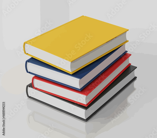 This image showcases a vibrant stack of books in various colors, arranged neatly on a clean surface, representing knowledge and creativity in a minimalist setting.