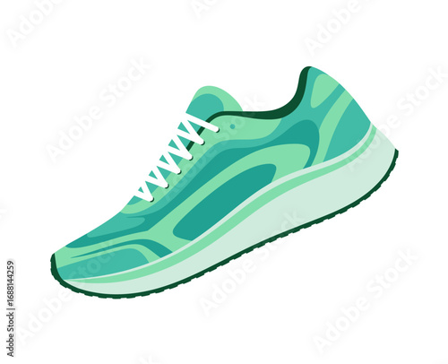 This artwork features a mesmerizing sneaker design with unique artistic patterns captured in various shades of green, demonstrating a stylish yet functional aesthetic.