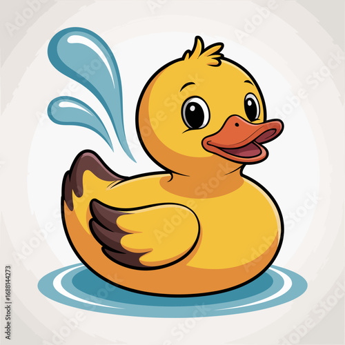 This charming cartoon illustration portrays a cute rubber duck, splashing in water, instantly conveying joy, playfulness, and a sense of childhood wonder and nostalgia.