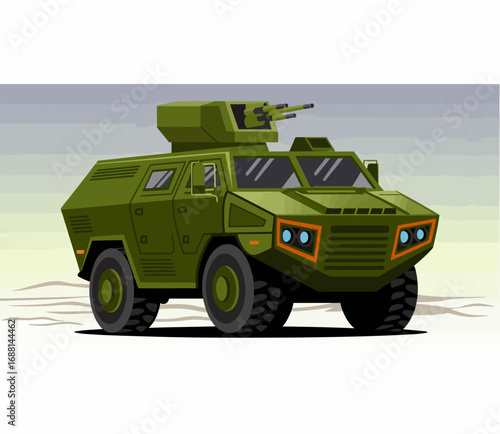 An artistic depiction of an armored military vehicle exhibiting a powerful presence with dual turrets, emphasizing strength and modern defense capabilities in design.