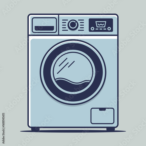 Featuring a compact and simplistic design, this washing machine image emphasizes its functionality with a visible washing drum and an intuitive control interface.