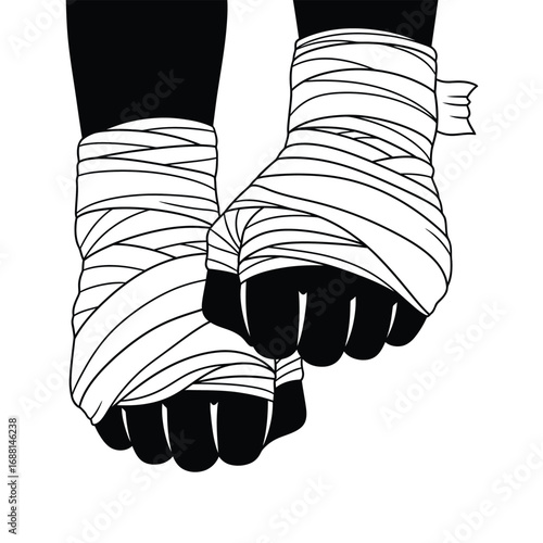 Two fists tightly wrapped with bandages, prepared for combat or training.