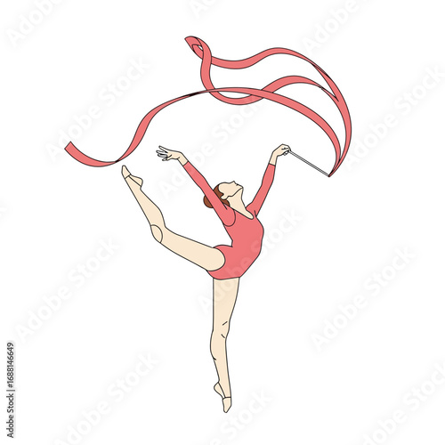 A stylized illustration of a ribbon dancer in mid-air, gracefully manipulating ribbons.