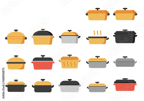 Fifteen cooking pots are displayed in a grid