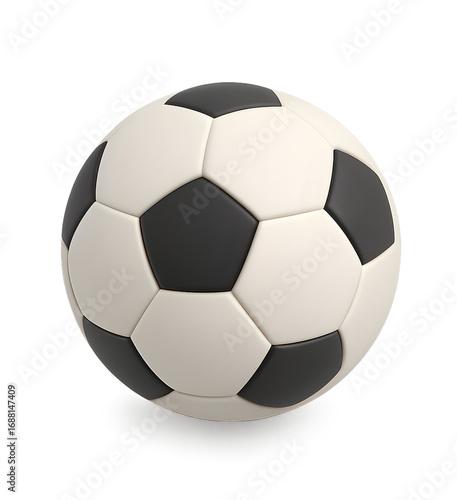 Soccer ball PNG isometric 3D black and white ball isolated on transparent background clean edges soft shadow high resolution square 1x1 sport football game equipment icon sticker minimal modern ui ass