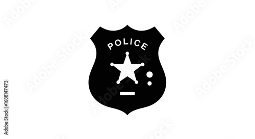 Black and white police badge emblem with star and text.