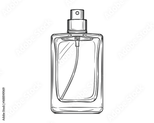 Elegant Transparent Perfume Bottle Illustration: Detailed outline against white background.