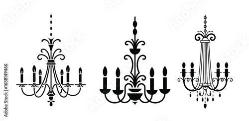 Vintage Chandelier Collection in Black and White for Elegant Interior Decor Designs Vector Illustration