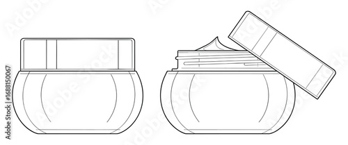 Skincare Cream Jar Outline: Illustration of Closed and Open Cosmetic Container