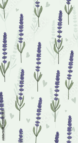 Delicate lavender fields abstract floral pattern with subtle heart accents for soothing and natural themes