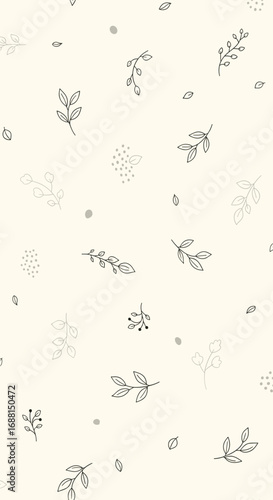 Wallpaper Mural Delicate hand drawn botanical illustrations adorning a subtle cream background pattern Torontodigital.ca