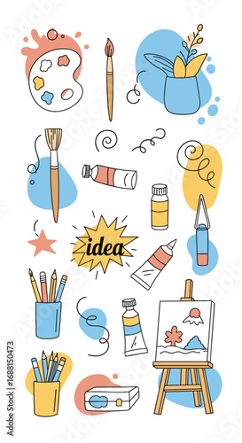 Creative art supplies and tools for painting and drawing inspiration