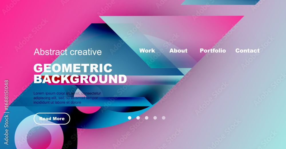 Fototapeta premium Modern website header design. Vibrant colors, geometric shapes, text elements present. Clean layout, navigation visible.