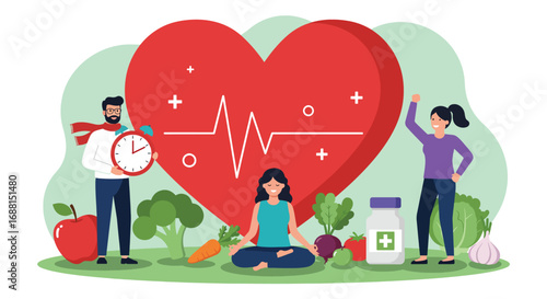 Healthy Heart Lifestyle with People and Food.