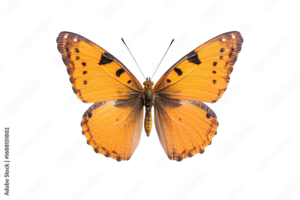 Fototapeta premium Orange butterfly with intricate patterns, white isolate background.