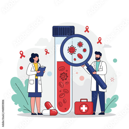 Medical Professionals Examining Blood Sample Under Magnification 2.
