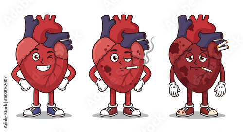 Three Cartoon Hearts Expressing Different Emotions.
