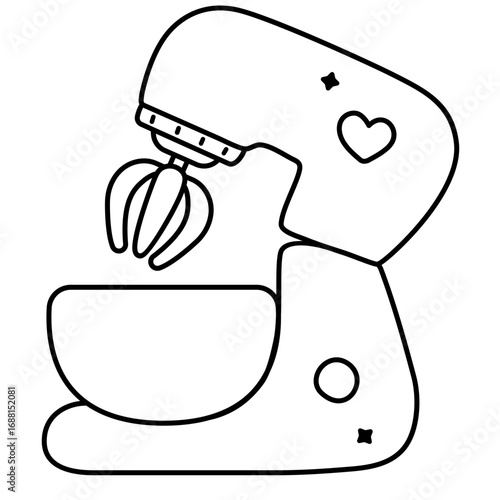 Cute Kitchen Mixer Line Illustration
