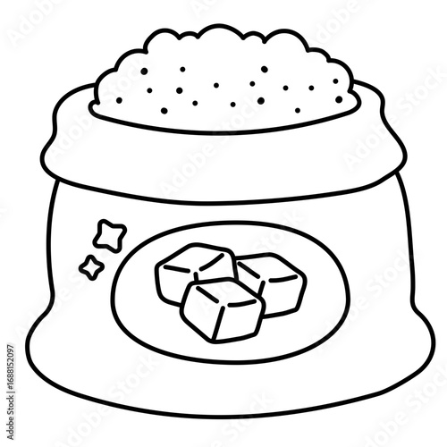 Bag of Sugar with Ribbon Doodle Illustration

