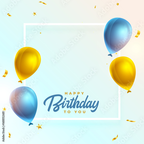 happy birthday greeting card with balloons and confetti decor
