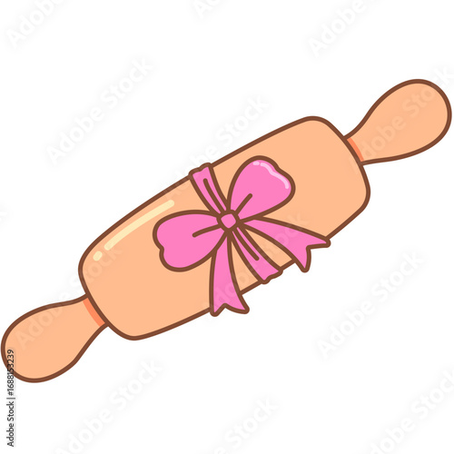 Rolling Pin with Pink Bow Illustration
