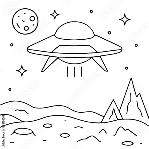 Exploration Vessel Outline Coloring Page for Sci-Fi Fantasy and Space Coloring Enthusiasts