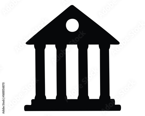 Ancient Building Silhouette Featuring Columns, Roof and a Circular Embellishment