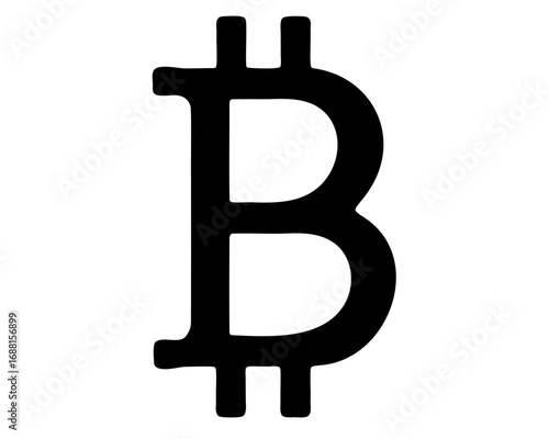 Stylized Black and White Bitcoin Symbol Representation on Plain White Background
