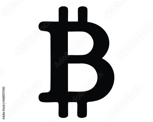Black Bitcoin Symbol Isolated on White Background, Representing Cryptocurrency