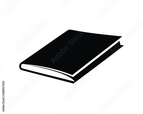 Simple black and white illustration of a closed book on white background