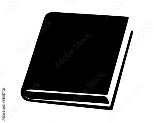 A striking silhouette of a closed book set against a stark white backdrop