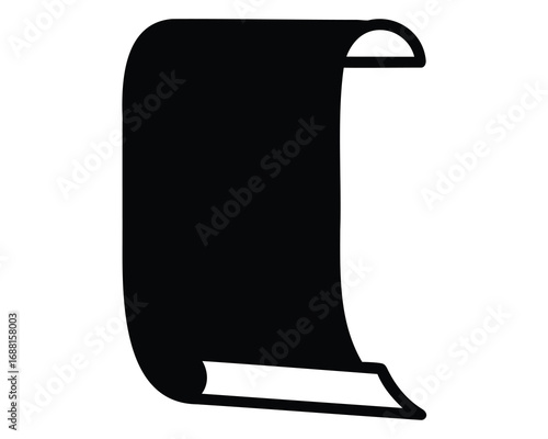 Black and White Vector Image of an Unrolled Scroll with Curled Edges