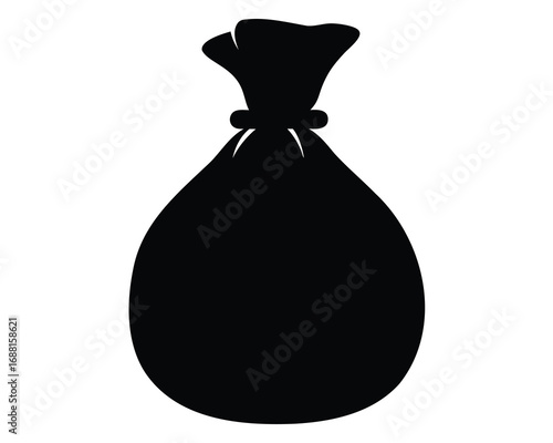 Black silhouette of a tied sack isolated on a white background