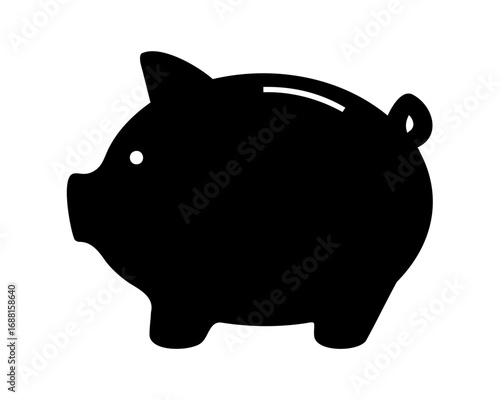 Simple black and white silhouette of a piggy bank for savings