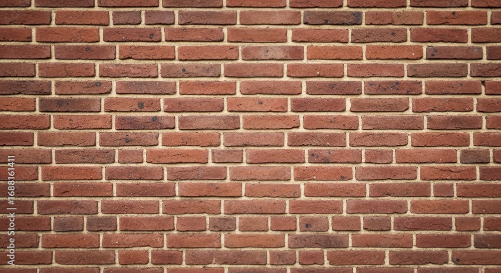 Naklejka premium Close-up of a red brick wall texture, featuring a pattern of rectangular blocks and mortar