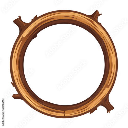Detailed Wood Frame Illustration with Circular Design and Branch Accents on Transparent Background for Decoration and Graphic Projects