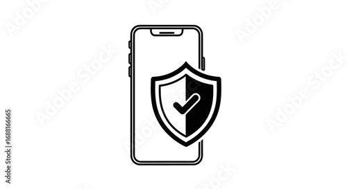 Smartphone with Shield Icon Representing Data Security and Protection.