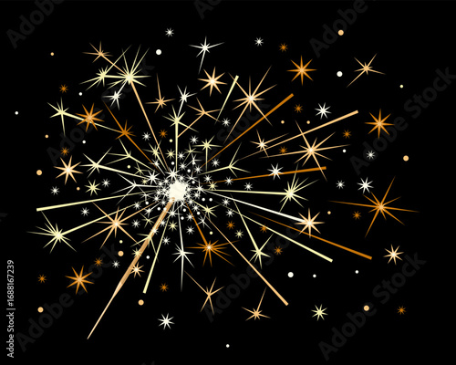 Bengal fire or sparkler isolated on dark background. Vector cartoon flat illustration. Celebrating icon.